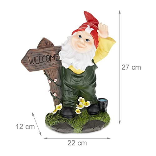 Relaxdays Gartenzwerg, Welcome, Garten & Haustür, wetterfester Gnom, HBT 27x22x12 cm, Willkommensfigur, Kunststein, bunt – Bild 4
