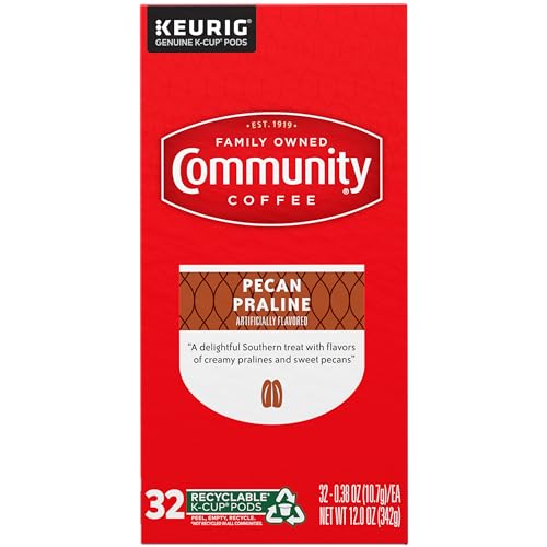 Image of Community Coffee Pecan Praline Flavored, Medium-Dark Roast, Single-Serve Keurig K-Cup Pods, 32 Count (Pack of 4)