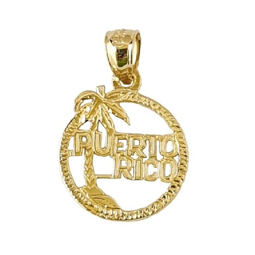 14k Yellow Gold Puerto Rico Island Pendant, Made in USA