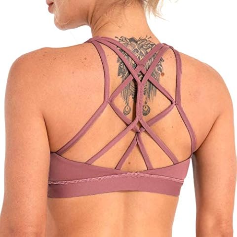 Hopgo Strappy Back Sports Bra for Women Plus Size Low Impact Criss-Cross Back Fitness Workout Running Bra Deco Rose US 4 Cover