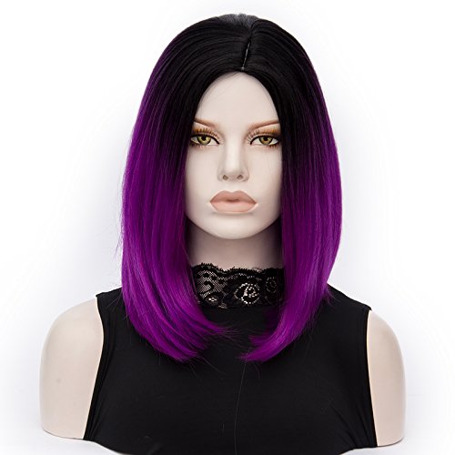 ATAYOU® Beliebte Mittleren Teil gerade Bob Synthetische Frauen Perücke (Schwarz bis lila)