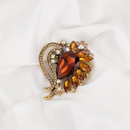Image of LAXPICOL Vintage Austrian Crystal Elegant Heart Flower Brooch Pin For Women Wedding Broach Pin
