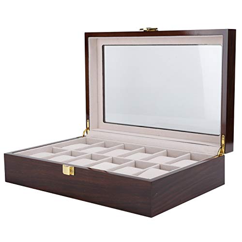 Ycauty Caja Expositor de Relojes de Madera con 12 Rejillas, Elegante Organizador de Relojes de Pulsera para Decoración del Hogar y Exhibidores de Tiendas