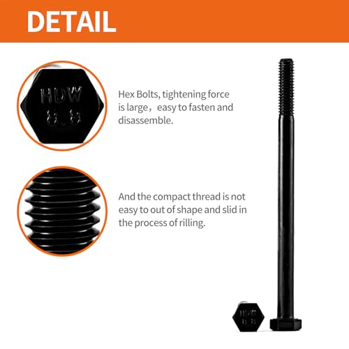 Image of M6-1.0 x 90mm Heavy Duty Hexagon Bolts Hex Head Screws, 8.8 Grade Alloy Steel, Black Oxide Finish, Metric Machine Partially Threaded, 10PCS