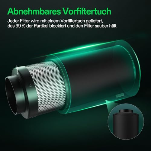 4-Zoll-Luftkohlefilter, Aluminiumgehäuse-Aktivkohle-Luftfilter mit Schwarzer Beutel-Smellines-Steuerung für Inline-Kanalventilator, Indoor-Hydrokultur, Gewächshaus, Growzelt 12,2 X 6,9 Zoll 9 4-Zoll-Luftkohlefilter, Aluminiumgehäuse-Aktivkohle-Luftfilter mit Schwarzer Beutel-Smellines-Steuerung für Inline-Kanalventilator, Indoor-Hydrokultur, Gewächshaus, Growzelt 12,2 X 6,9 Zoll – Bild 9