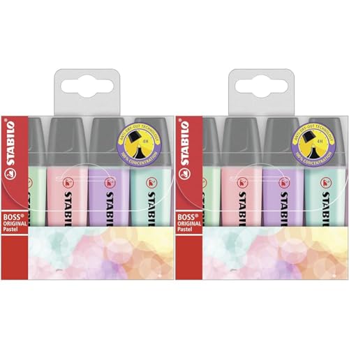 STABILO Marcador BOSS ORIGINAL pastel - Estuche con 4 colores (Paquete de 2)