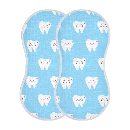 xigua Cartoon Teeth Muslin Baby Burp Cloths Set of 2, Super Soft & Absorbent Burping Rags, Cotton Burp Clothes Shower Gift for Newborn, Baby Girls and Boys2