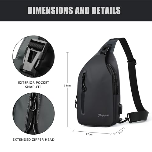 Pangogogo Umhängetasche Herren Klein, Leichte & Wasserdichte Sling Bag für Männer, Brustbeutel/Crossbody Bag für Travel, Festival, Alltag, Wandern & Radfahren (Schwarz)