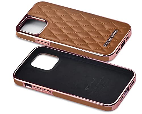 Image of PULOKA iPhone 13 Leather Cover Electroplated Back Case Royal Diamond Specially Designed Cover for Apple iPhone 13 6.1 inchinch - Brown