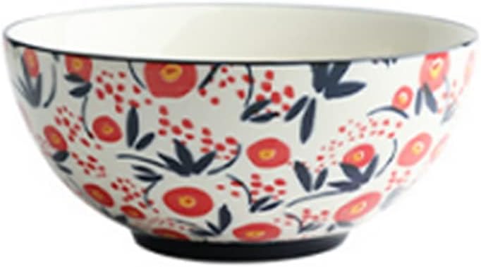 2 Pcs 7inch Ceramic Noodle Bowl Flower Design Large Soup Bowls Restaurant Rice Kitchen Tableware(C)