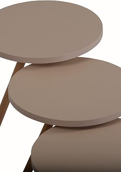 interGO-Üçlü Zigon Sehpa Ahşap Ayaklı Yuvarlak Tasarım (Cappuccino)