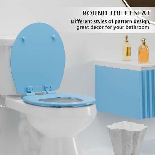 Image of Angol Shiold Slow Close Wood Toilet Seat（Blue, Round 16.5''）