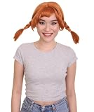 HPO Adult Women's Blonde Braided Pigtail Wig for Cosplay with Bangs, Best for Halloween, Flame-retardant Synthetic Fiber