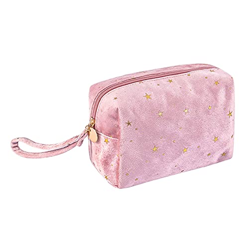 Hihamer trousse de toilette femme Trousse À Maquillage Voyage, Velours Makeup Étui De Rangement Cosmétique, Sac De Toilette Cosmétique Voyage Avec Fermeture Éclair (Rose) Cover