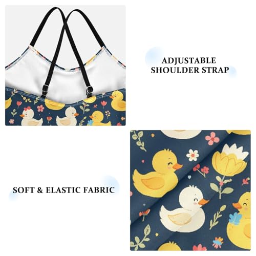 senya Girls Swimsuits One-Piece Swimwear Tie Bathing Suit Beach Summer Round Neck 9-10T Duck Flower Pattern3