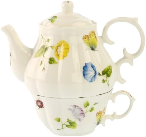 Gracie China Karly's Butterflies 3-Piece Porcelain Tea For One, Stacked Teapot and Cup
