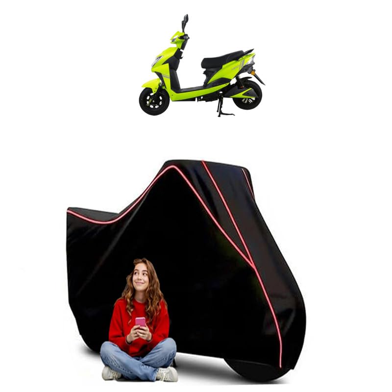 Image of Techo Neo BS6 Scooty Bike Cover Water Resistant Outdoor Use Universal Fit Scooters Motorcycles Heavy Duty UV Protection Dust Rain Scratch Resistant Elastic Bottom Black Blue Piping
