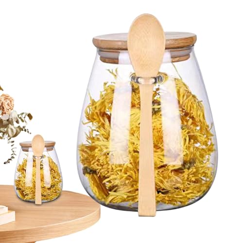 Tarro con cuchara - depósito de vidrio hermético para alfombras | Juego pequeño de cartuchos con cucharas y tapas, tarro de almacenamiento de alimentos con accesorio de cuchara,