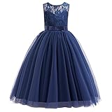 Glamulice Navy Blue Flower Girls Lace Bridesmaid Dress Long A Line Wedding Pageant Dresses Tulle Party Gown Birthday Elegant Event Holiday Evening Prom Princess Dance Christmas Ball Gown 14 15