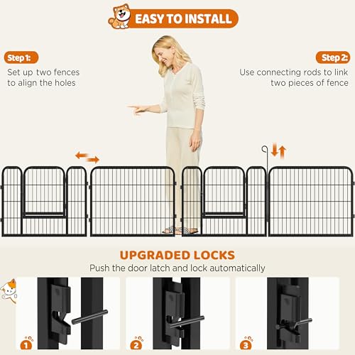 Image of Yaheetech 24 inch H 6-Panel Extra Wide Dog Playpen w /Door for Indoor Outdoor | Heavy Duty Metal Frame, Secure Latch Gate, Tool-Free Assembly, Portable For Yard RV Camping, Ideal For Small & Medium Pets