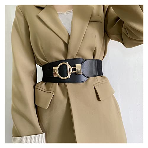 Xwwdp Wide Corset Belt Gold Buckle Nylon Belt For Women Beige Black Coat Dress Waist Belts Elastic Female Waistband (Color : A, Size : One Size) #TOP19
