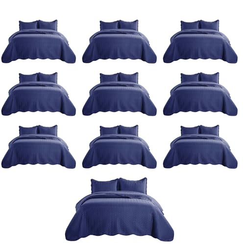 IR Imperial Rooms Twin Quilt Bedding Set (68” x 86”) - Bulk Pack of 10 Wholesale for Hotels, Guest Bedroom & Airbnbs - Lightweight Microfiber Reversible Embossed Quilts Bedspreads (Navy)