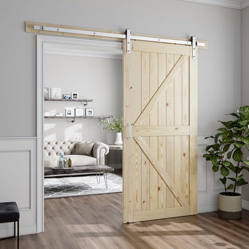 Image of SMARTSTANDARD 42in x 84in Sliding Barn Door with Brushed Nickel Hardware
