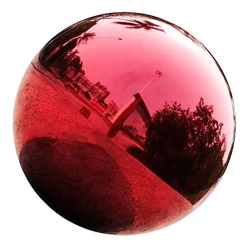 UPKOCH Stainless Steel Gazing Ball Red Gazing Globe Mirror Garden Decor Outdoor Reflective Ball