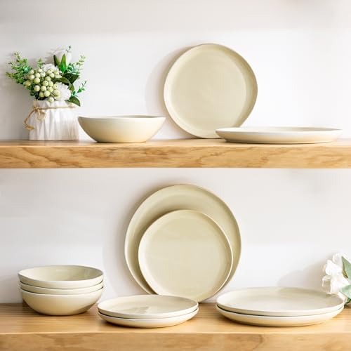 Image of AmorArc Ceramic Dinnerware Sets,Handmade Reactive Glaze Stoneware Plates and Bowls Sets,Highly Scratch Resistant | Dishwasher & Microwave Safe Dishes Set,Service for 4 (12pc)