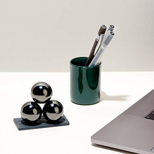 Speks Super Gunmetal Set of 3 (33mm) Magnetic Balls - Sculptural Fun Stress Relief Desk Toy and Base for Adults
