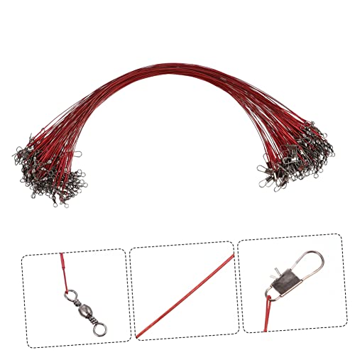 100 piezas de líderes de alambre para pesca con giro rojo miniatura 6