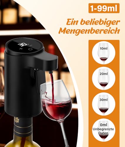 PAHTTO Elektrischer Wein-Dekanter, Weinbelüfter, Einhandbedienende Whisky-Likör-Pumpe, Luftsprudler, Spender, Ausgießer, ideales Geburtstagsgeschenk für Familie and Freunde (Schwarz)