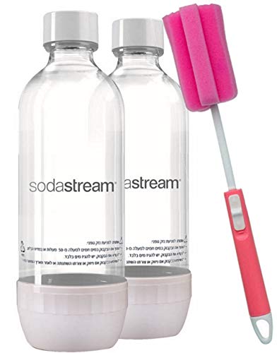 Sodastream 2 Pack White Premium Soda Water Bottles Bundle with Kidscare Extendable Brush