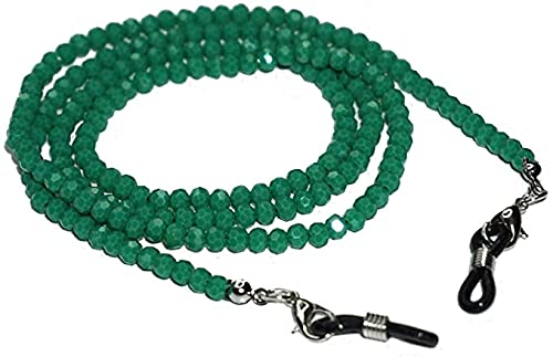 Semi Precious Crystal Round Beaded Spectacle Chain Lanyard String for Eyewear Frames, Specs, Reading Glasses, Sunglasses, 74 CM Goggles and Eyeglasses, Face Mask Color- Rama Green