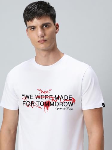 Image of Bewakoof Men Graphic Print Regular Fit Half Sleeve Round Neck Pure Cotton T-Shirt
