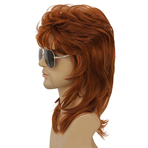 Image of Swiking Orange Mullet Wig for Men Retro 70s 80s Disco Rocker Curly Punk Party Halloween Cosplay Costume Full Wigs (Orange)