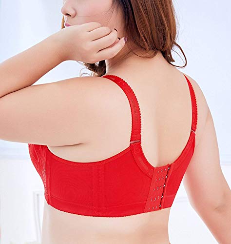 Women Plus Size Underwire Bra Push Up Smoothing Back Everyday Bra Red 40D, Asian Tag 44/100 #TOP1