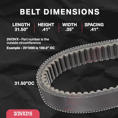 Image of BESTORQ 3 /3VX315 Rubber V-Belt, Banded /Cogged, Black, 31.50 inch Length x 1.218 inch Width x 0.41 inch Height