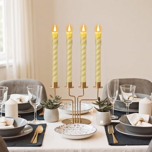 Image of Flickering Flameless Taper Candles with Remote and Timer, 2 Pack Battery Operated LED Taper Candles 3D Wick Plastic Dripping Effect Dinner Wedding Holiday Decor(Ivory, 0.78 inch D x 9.65 inch H)