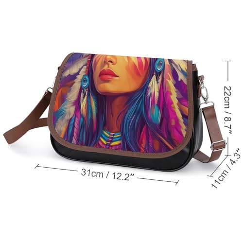 Native Am-erican Indian Woman Women's Crossbody Bags Leather Messenger Handbag Small Shoulder Bag Purse2