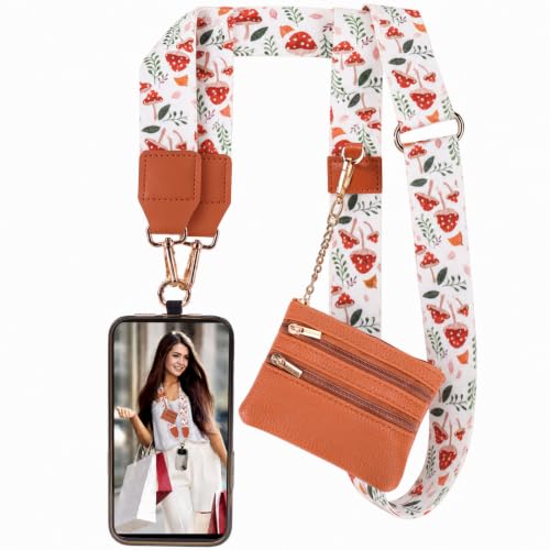 Image of XANGNIER Clip and Go Strap for Phone with Wallet Crossbody, Phone Strap with Zippered Wallet, Adjustable Anti Theft Cellphone Lanyard for Women, Cellphone Chain Accessories,Multicolor 30