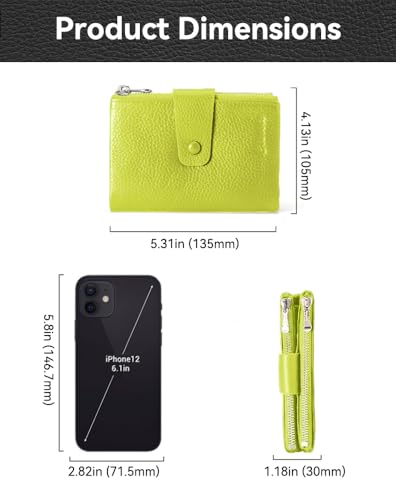 Wallet Women Bifold Genuine Leather Female Cash Purse, Large Capacity Ladies Wallet with Card Holders, ID Window, Zipper Coin Pockets, Snap Button (Moss Green)2