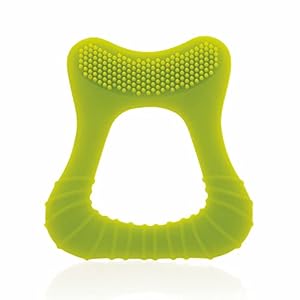 BeeBaby Tooth Shape Soft Silicone Teether with Bristles & Carry Case for 6 to 12 Months Baby, BPA Free Teething Toy for Babies with Textured Surface for Soothing Gums. 100% Food Grade (Tooth- Green)
