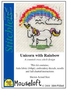 Mouseloft Mini Cross Stitch Kit - Unicorn With Rainbow, Stitchlets Collection