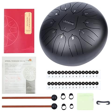 Ubblove Steel Tongue Drum for Adults 11 Notes 10 inches Meditation Hand Percussion Instrument with Mallets, Finger Picks, Bag, Music Book for Musical Education Entertainment Concert Yoga Gift (Black) Cover