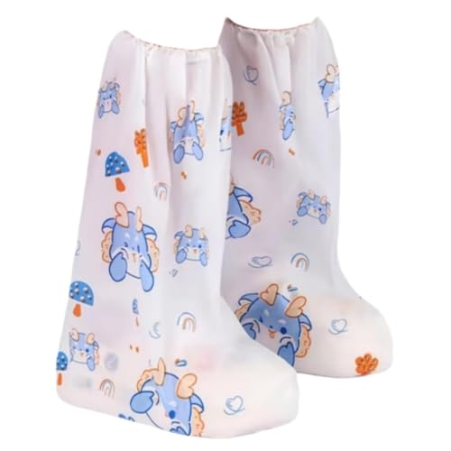 Image of MAKABEE 10 Pcs Waterproof Rain Shoe Covers for Children, Plastic Boot Protectors with Non-Slip Bottom, Dinosaur Pattern Blue