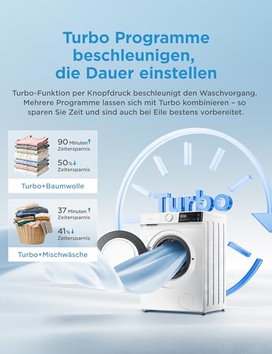 Midea Waschmaschine V5 Series, 8 kg | EEK A-30% | 1400 U/min | Steam Wash | 15/45 Min Schnellwäsche | Turbo Wash | Woolmark & Outdoor | BLDC Inverter Motor | APP-Steuerung | MFV5EW80WBA30 | Weiß