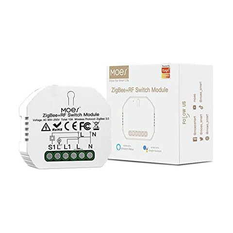 MOES Mini DIY Tuya ZigBee Smart Light Switch Module, Tuya Zigbee Hub Required, Smart Life/Tuya App, Wireless Remote Control, Alexa Google Home Voice Control, Needs Neutral Line, 1/2 Way, 1 Gang Cover