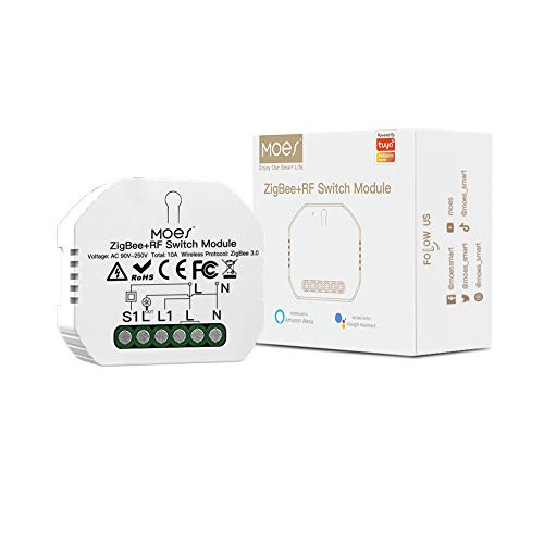 MOES Interruptor Tuya ZigBee Inteligente conmutador Inalambrico Módulo Alexa Control Remoto y Rele RF433,compatible con la app Smart Life Tuya Google Home,Requiere Tuya Zigbee Hub Cover
