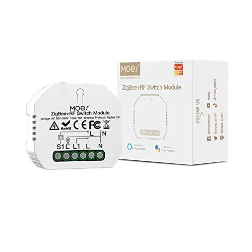 MOES Interruptor Tuya ZigBee 3.0 Inteligente conmutador Inalambrico Módulo Alexa Control Remoto y Rele RF433 para Interruptores de 1 Gang y 1 2 Way, compatible con la app Smart Life Tuya Google Home